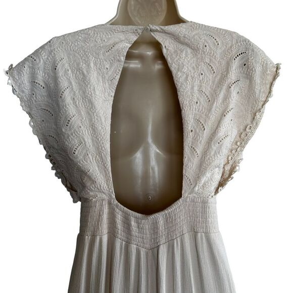 Mahina ~ Ivory Jumpsuit~lightweight gauze like fabric~broidered bodice ~ size M - Picture 3 of 14